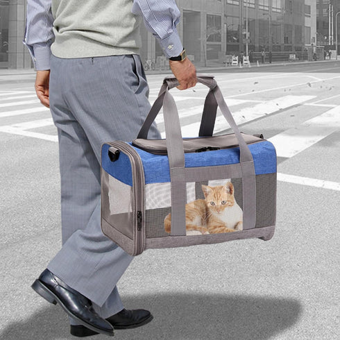 Cat Carrier, Soft Collapsible Travel Carrier for Small Medium Cats Dogs Puppies Under 15 Lbs (Greyblue)