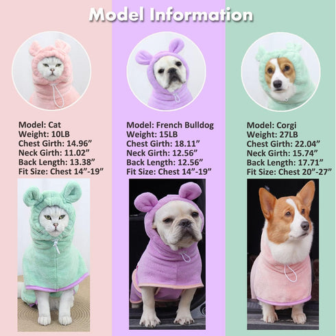Dog Bathrobe Towel, Cat Bathrobe Microfiber Fast Drying Absorbent Hooded Bath Towel for Puppy Small Medium Large Dog