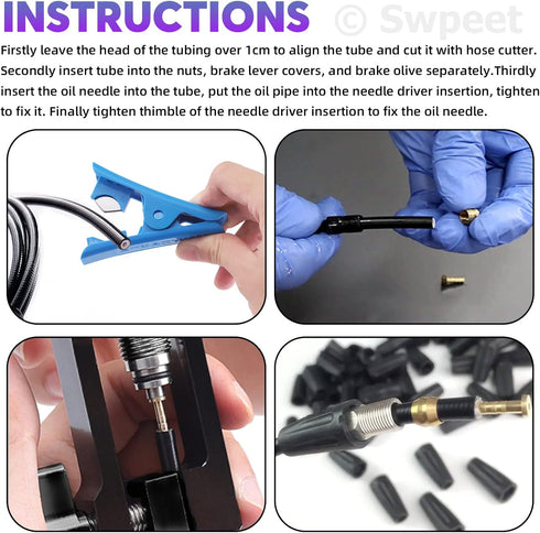 Swpeet 25Pcs Bicycle Hydraulic Disc Brake Hose Kit: Complete Tool Set for Installing Brake Olive and Inserts
