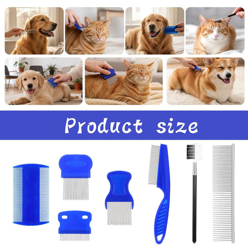 Ocapind 7 Pack Set Dog Cat Grooming Combs Remover Dematting Brush Tool Flea Lice Comb Stainless Steel With Rounded