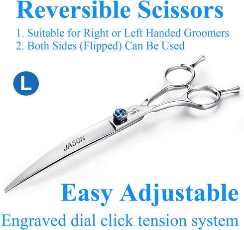 7" Trimming JASON Curved Dog Grooming Scissors, Cats Grooming Shears Pets Kit with for Left Handed Groomers, Sharp