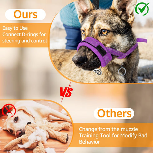 SlowTon Soft Dog Muzzle, Adjustable Padded Nylon Muzzle for Large Medium Dogs, Anti Chewing Barking Biting (Purple, S)