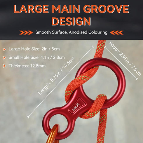 Rescue Figure 8 Descender Climbing Gear, 35KN/3500kg 7075 Aluminum Alloy Rigging Plate for Belaying and Rappeling