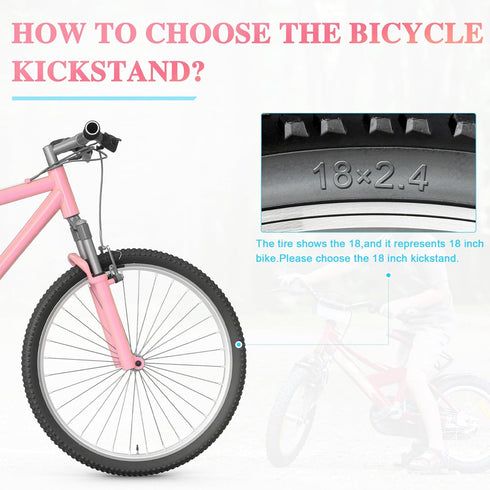 Pink Bike Kickstand - Children's Adjustable Folding Bicycle Center Bracket for 16" 18" 20" Bikes