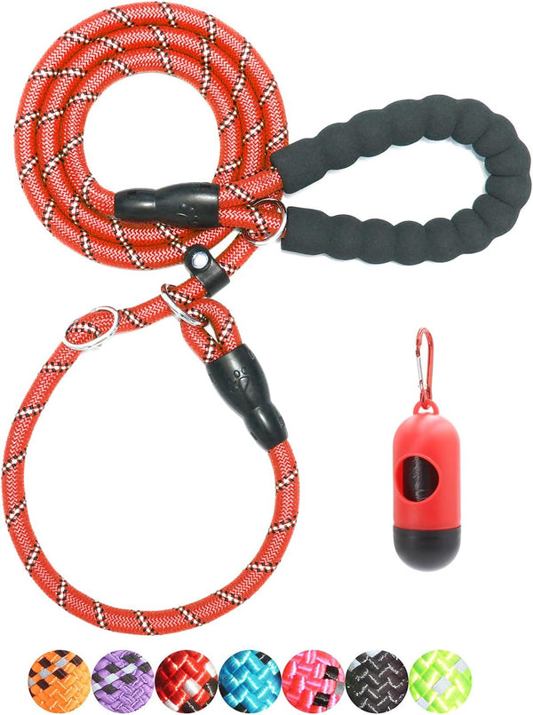 BAAPET 6 Feet Slip Lead Dog Leash, Anti-Choking with Upgraded Durable Rope Cover and Padded Handle, Red