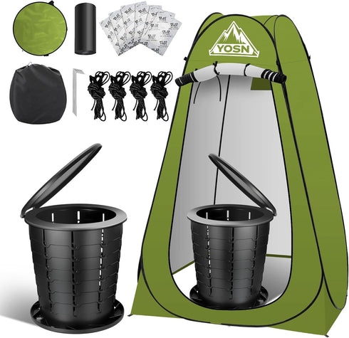 YOSN Portable Toilet with Pop-Up Privacy Tent Set, Adjustable Height Camping Toilet for