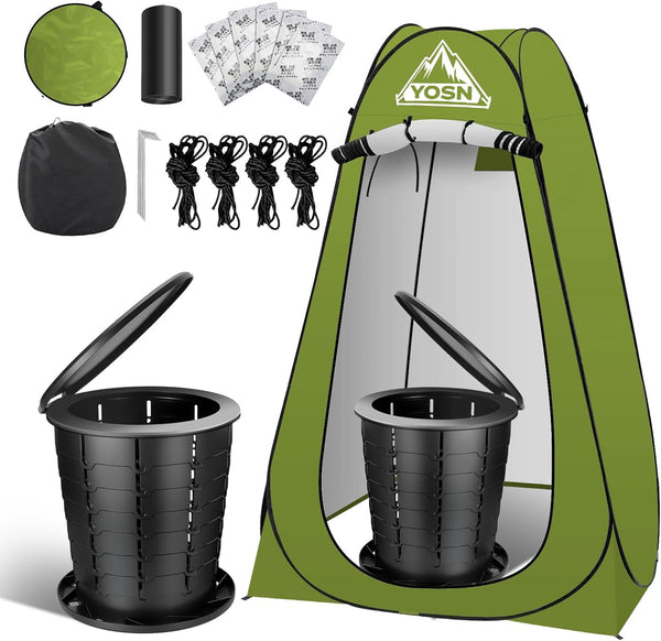 YOSN Portable Toilet with Pop-Up Privacy Tent Set, Adjustable Height Camping Toilet for