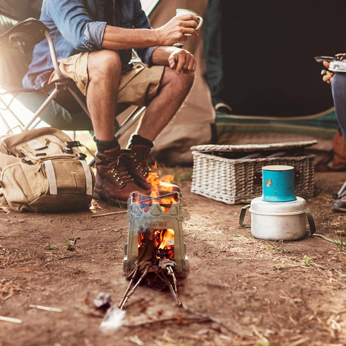 G4Free Portable Wood Camping Stove, Folding Stainless Steel for Outdoor BBQ