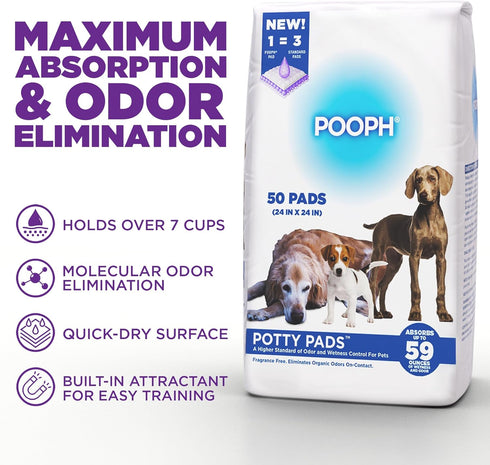 50 Count 59oz, 24x24 Inch POOPH Potty Pads Superior Absorbency & Odor Control Absorbs Leak-Proof, Track-Proof