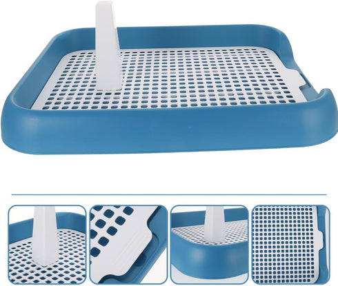ULTECHNOVO Dog Potty Tray with Wall Post: Indoor Puppy Training Toilet Blue Plastic Mesh Grate, Pee Pad Holder for Male