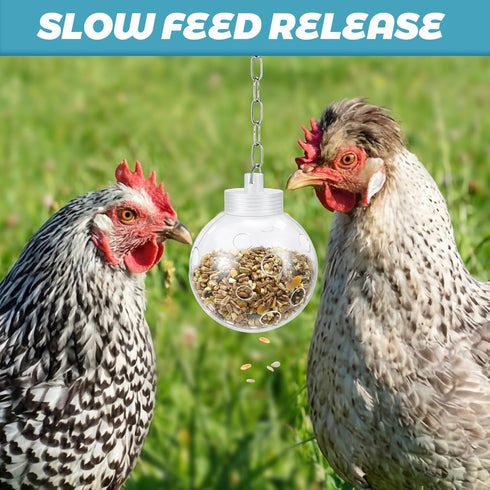 Acellegic (2 Chicken Treat Dispenser Interactive Slow Feeder Hanging Chicken Treat Ball with Chain Pecking Toys