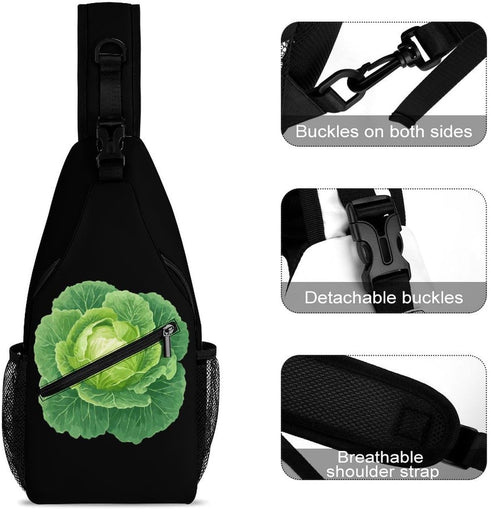 Generic Backpack 38x20cm Lettuce Cabbage Vegetable Leaves Crossbody Sling Bags Travel Chest Bag Casual Shoulder