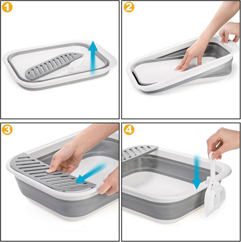 17.7'' Tlence Collapsible Small Cat Litter Box, Open Foldable Kittens Potty with Scoop, Shallow Anti Splash Travel Cat