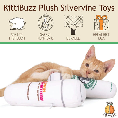 KittiBuzz 2-Pack Organic Silvervine Catnip Substitute Toys for Cats & Kittens, 100% All-Natural, 2 Refillable Cup