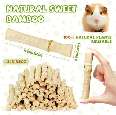 CCatswan 2lb Natural Sweet Bamboo Chew Toys for Small Pets - Organic Molar Sticks with Xylose & Vitamins for Rabbit