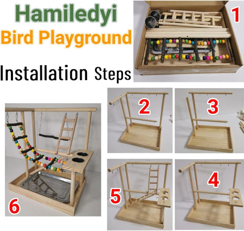 Hamiledyi Parrots Playground Bird Play Gym Wood Perch Stand Colours Climb Ladders Swing Chewing Toys with Parakeet