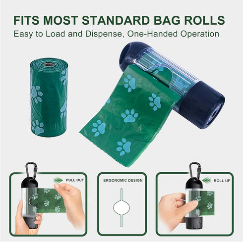 3-in-1 7-Color, IPX6 (2 60 Tubasion Dog Poop Bag Holder with Flashlight USB-C Rechargeable doggie bag holder for leash