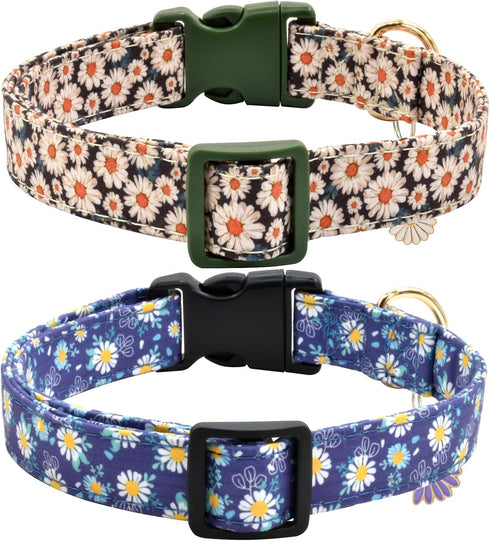Flower Patterns Dog Collar with Accessories, Soft Cotton for Small, Medium, Large Female and Male Dogs (Daisy & Wild