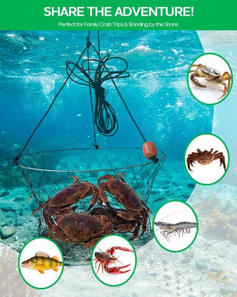 DHOEM 2Pack 24" 20" Double Ring Crab Trap with Bait Clip & Crab Gauge, Top, Bottom, Crabs Snare Fishing Net with Tarred