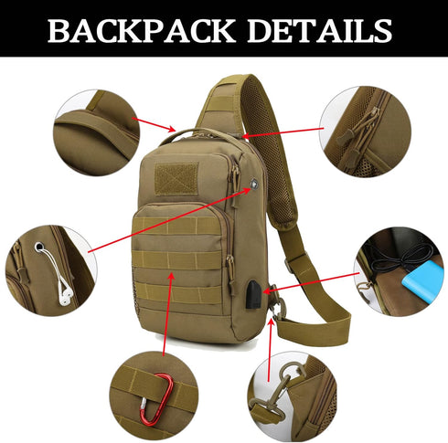 Valinov Tactical Shoulder Bag - Molle Military Sling Daypack Backpack with USB Charging Port