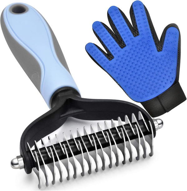 Pet Grooming Brush Double-Sided Undercoat Rake for Dogs & Cats, Shedding and Dematting Comb, Gentle Deshedding Brush