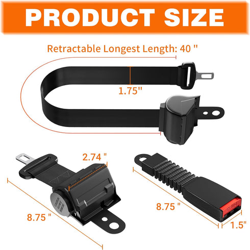 40" 2 Set/4 Set Golf Cart Seat Belts, Retractable Universal Seat Belts Kit for Club Car EZGO Yamaha