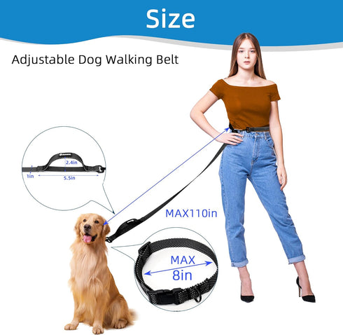 Dog Leash Waist Leash for Dog Walking Pet Supplies, 9ft Black Hands Free Crossbody Dog Leash Training Belt, Adjustable Running Leash Heavy Duty Dog Leashes with Short Distance Control Handle