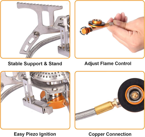 Portable Camping Gas Stove - Foldable Camp Stove with 1LB Propane Tank Adapter for Outdoor Cooking