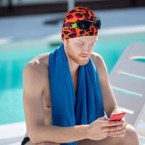 Women Swimming Cap 2Pcs Non-Waterproof Fabric Pleated Elastic Bathing Caps for Swim