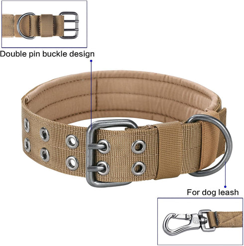 EXCELLENT ELITE SPANKER 1.5" Width Adjustable Military Dog Collar, Coyote Brown, Metal D Ring & Buckle