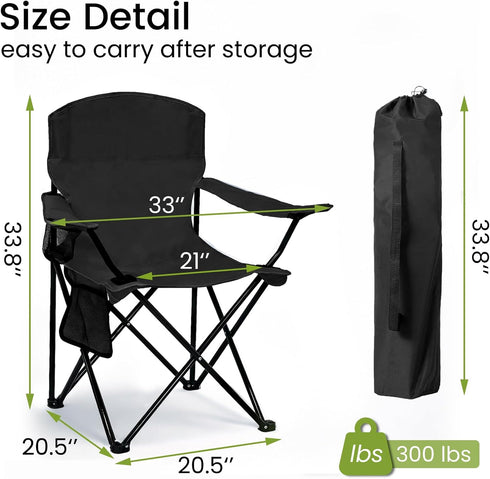 2 Pack 300lbs Folding Camping Chair with Cup Holder & Side Storage Bag Capacity Lightweight High Back Portable