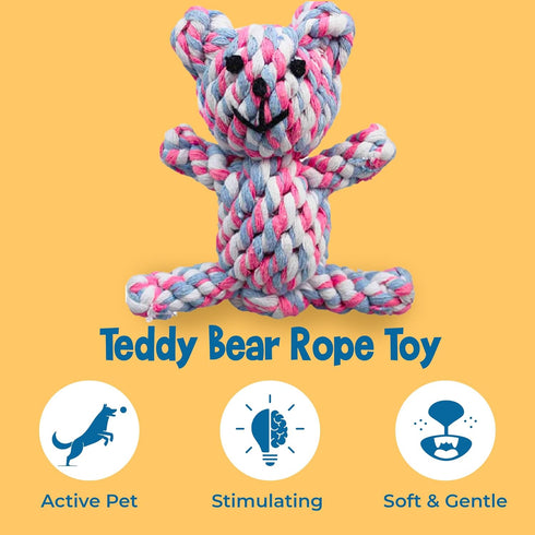 SunGrow Teddy Bear Teething Toy Dog Rope for Medium Small Dogs - Knotted Rope for Teeth Cleaning