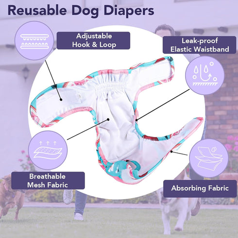 4 Packs XPCARE Reusable Dog Diapers - Absorbent, Leak-Proof for Female Dogs (Large)