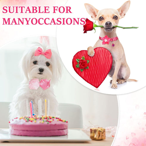 Tudomro 40 Pcs Adjustable Pink Dog Collars, Rose Red for Small Medium Dogs, Wedding Party Grooming Accessories