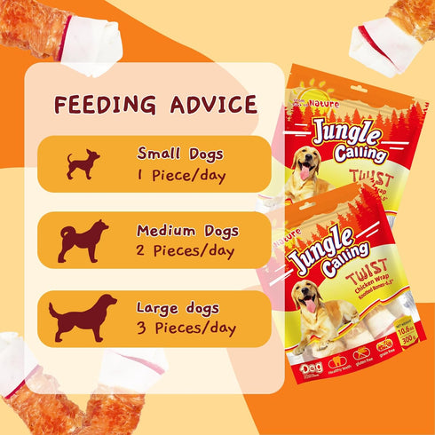 Jungle Calling Chicken Wrap Knotted Bones - 6.5" Pack of 4, Long Lasting Beefhide Treats for Large Dogs