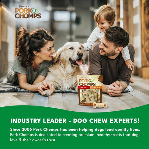 4-inch 12 Count Pork Chomps Dog Chews, Crunchy Bones, Bacon and Chicken Flavor