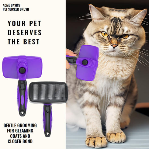 Acme Basics Pet Slicker Grooming Brush, Deshedder for Short/Long Haired Dogs & Cats, Large Size
