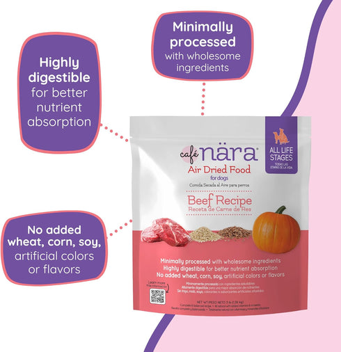 3 lb Caf Nara - Beef Air-Dried Food for Dogs - Complete Meal, Food Topper or Treat - Minimally Processed & Highly