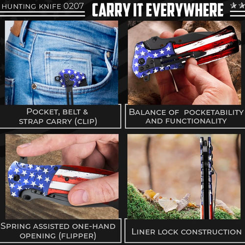Grand Way Spring Assisted Pocket Knife, American Flag Tactical Knife for Men and Boys, Folding Knife