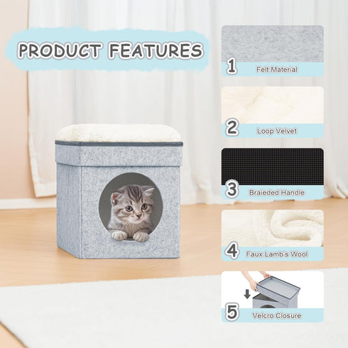 12.6"(Light B FSOBEIIALEO Cat House Cube Small Dog Cubes For Indoor Cats Folding Cat Ottoman, Cat Cave, Stackable Cat