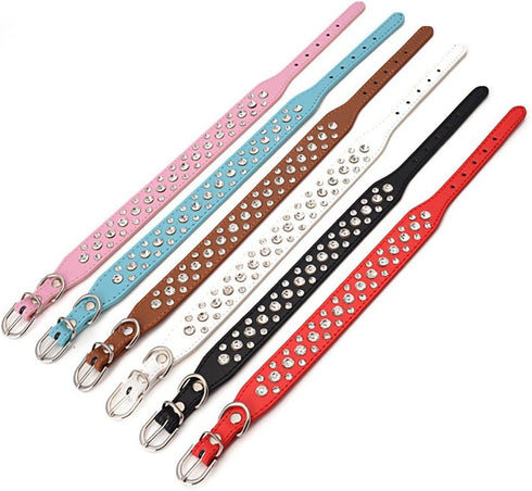 Dogs Kingdom Personalized Rhinestone Leather Bling Crystal Pet Dog Cat Collars, 12"-20" Length, Black S