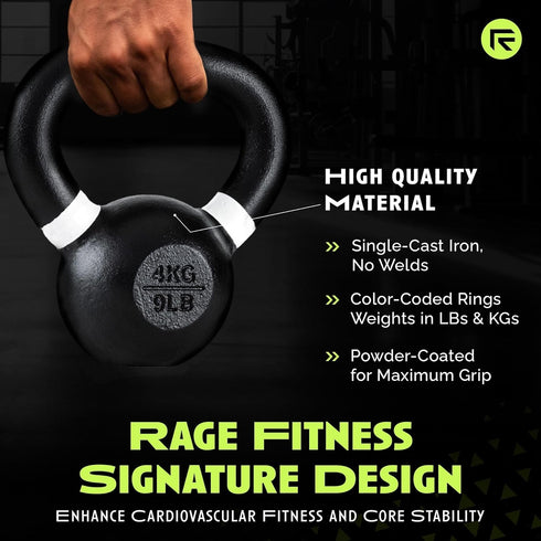 Kettlebells, Single-cast Iron, No-welded Joints, Wide Handle, Strength Training Kettlebells, Cast Iron Kettlebell Set, Powder Coated Kettlebell Weights For Maximum Durability, Men & Women by Rage Fitness