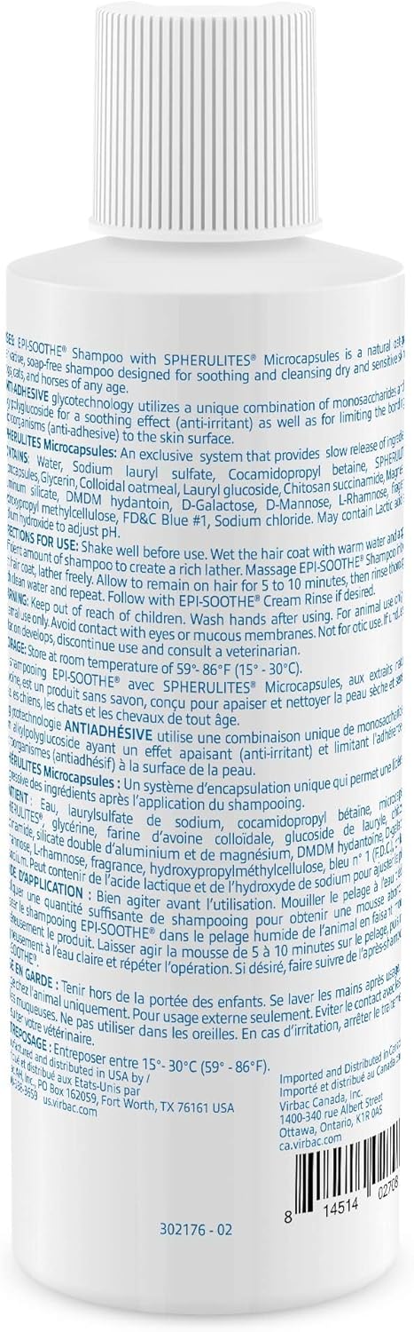 (8 oz) Virbac EPI-SOOTHE Shampoo For Dogs, Cats & Horses - For Dry and Sensitive Skin
