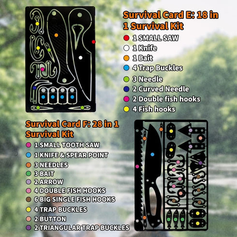 PSKOOK 12 Pcs EDC Kit Survival Multitool Card Emergency Camping Tool for Outdoor Hunting Fishing Hiking Gear