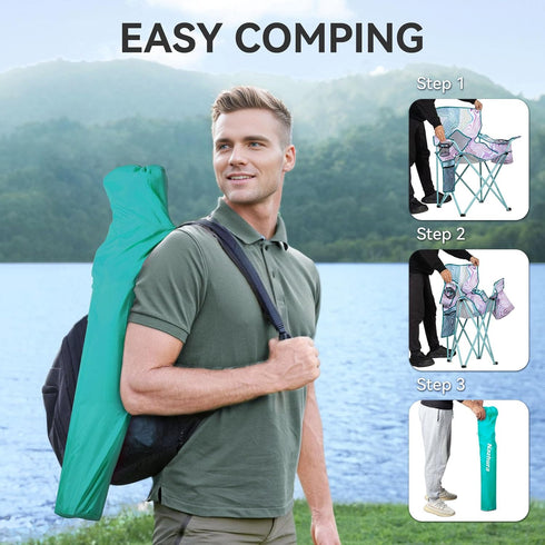 2 Pack 2 Pack) Nazhura Folding Camping Chair with Cooler Pouch, Mesh Backrest and Cup Holder Pocket (Flower
