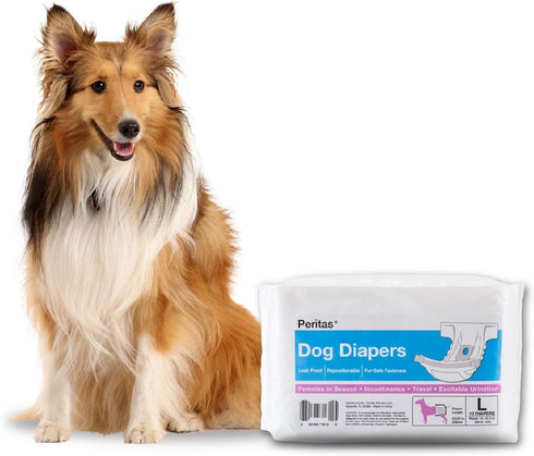 Peritas (12 Count, Disposable Dog Diapers | Female Dog Diapers |Puppy Diapers, Diapers for Dogs in Heat, or Dog