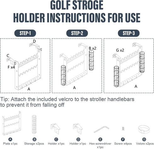 Xykzra Strollers,16-Club 12-Ball Golf Stroller Attachment - Universal Steel Golf Club Holder for & Capacity
