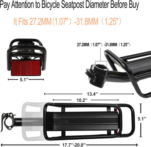 Rear Bike Rack with Quick Release Camp - Retractable Aluminum Alloy Bicycle Cargo Rack for 26"-29" Frames