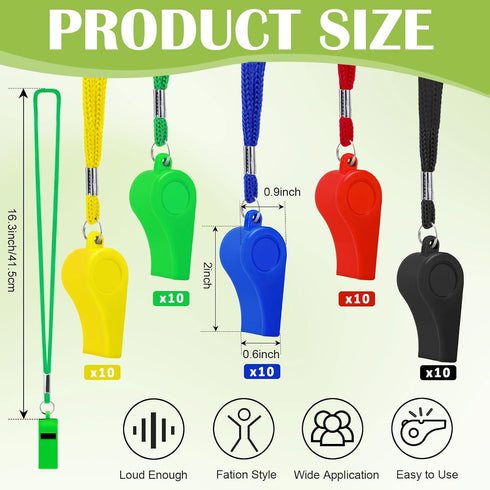 50PCS Plastic Coach Whistle with Lanyard Loud Crisp Sound Sports Referee Whistle Bulk for Adults Coaches Referees
