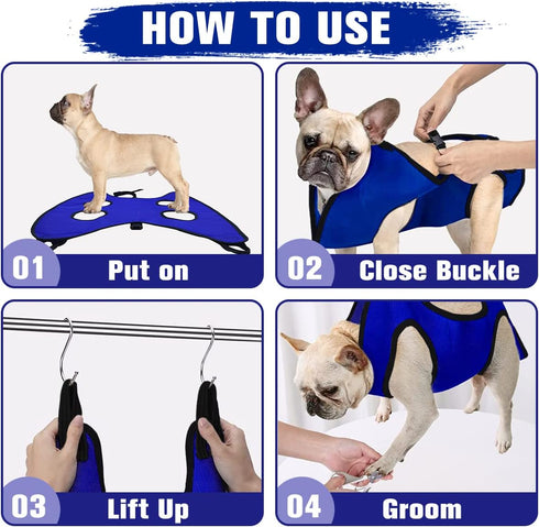 Dog Grooming Hammock Harness for Small Dogs, Pet Grooming Hammock with Nail Clippers/Nail File/Comb for Home Grooming